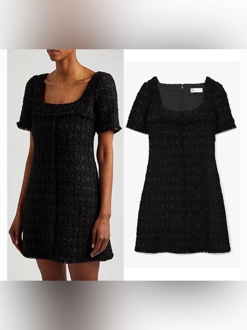 Tory Burch Black Tweed Short-Sleeve Mini Dress